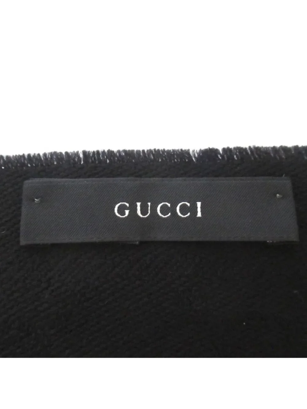 Gucci GG Jacquard Fringe Shawl Black Pre Owned Scarf